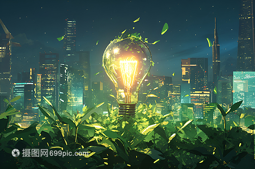 點(diǎn)亮未來 綠色能源燈泡插畫中的環(huán)保科技之光